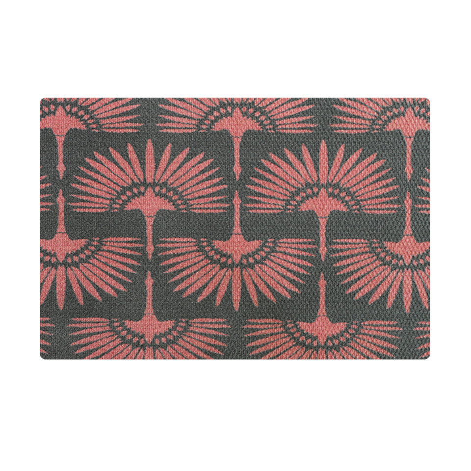 Tailfeathers single door doormat in pink and dark grey.  A retro feeling design with modern take.