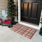 Coir green and red traditional plaid Christmas doormat in Glen Plaid