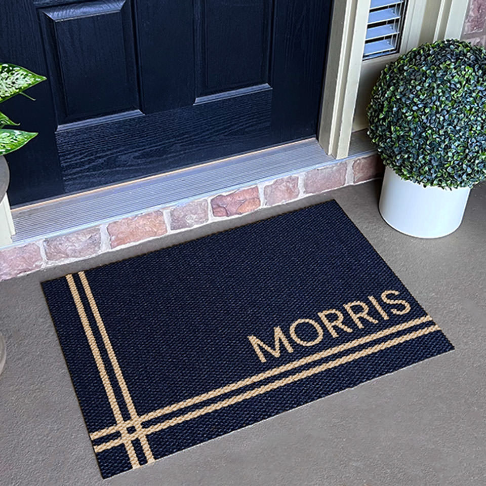 Black and coir personalized doormat with last name