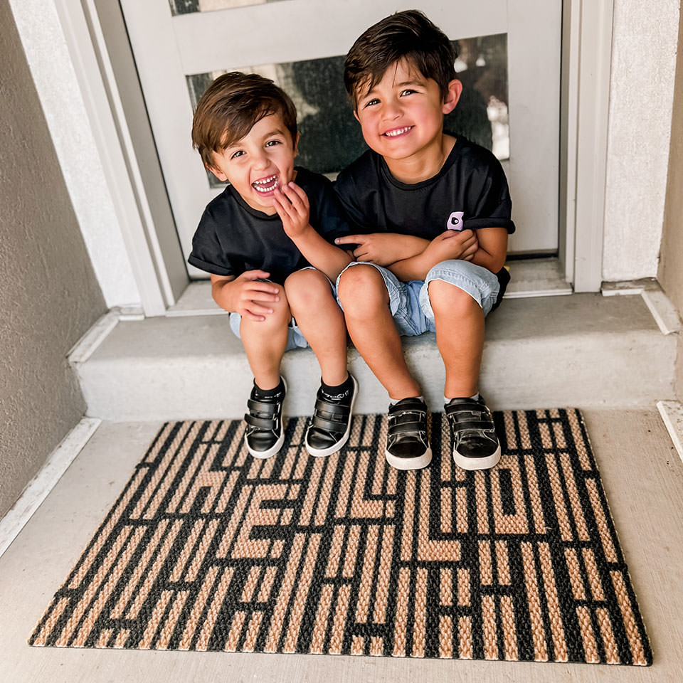 Hidden hello doormat with black and coir hello hidden in lines