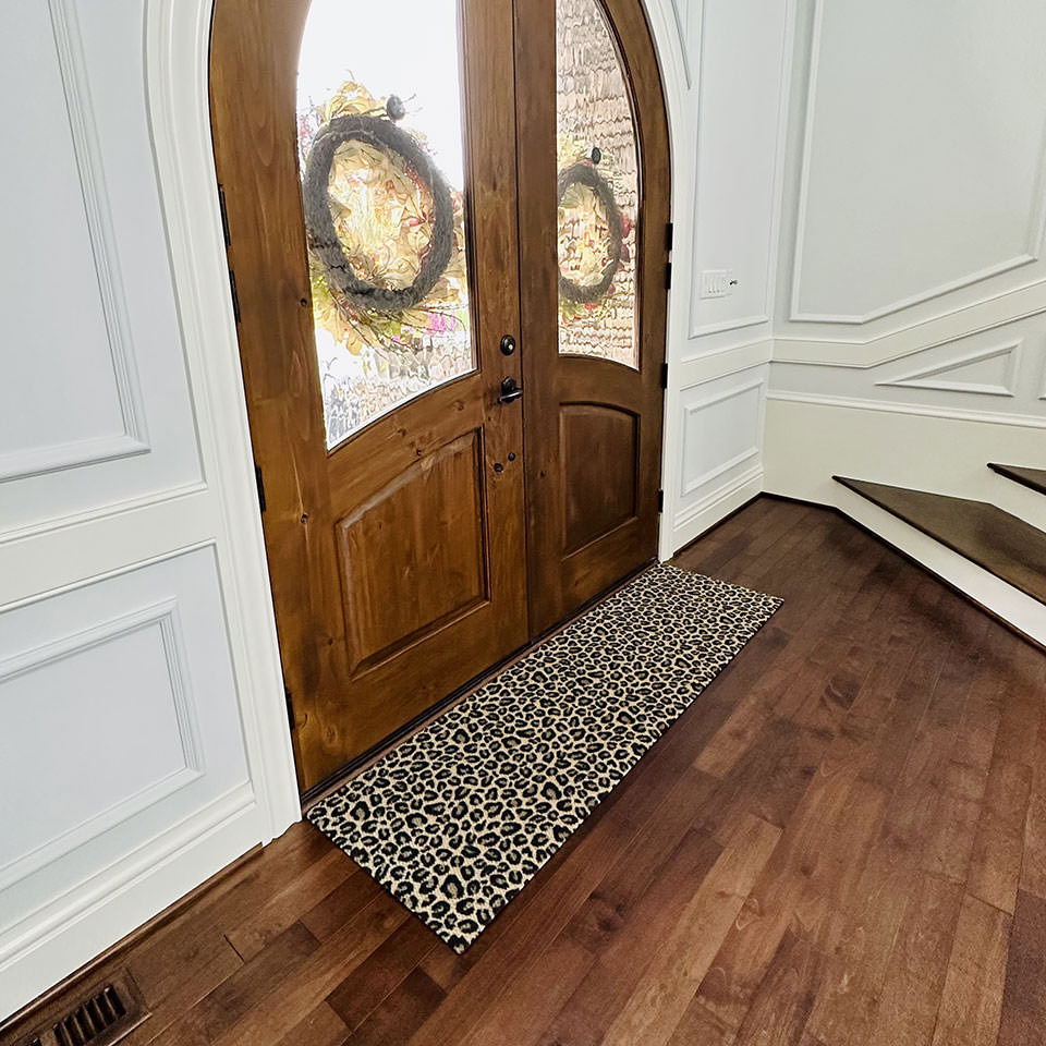 Leopard print double door doormat for indoor or covered porch use