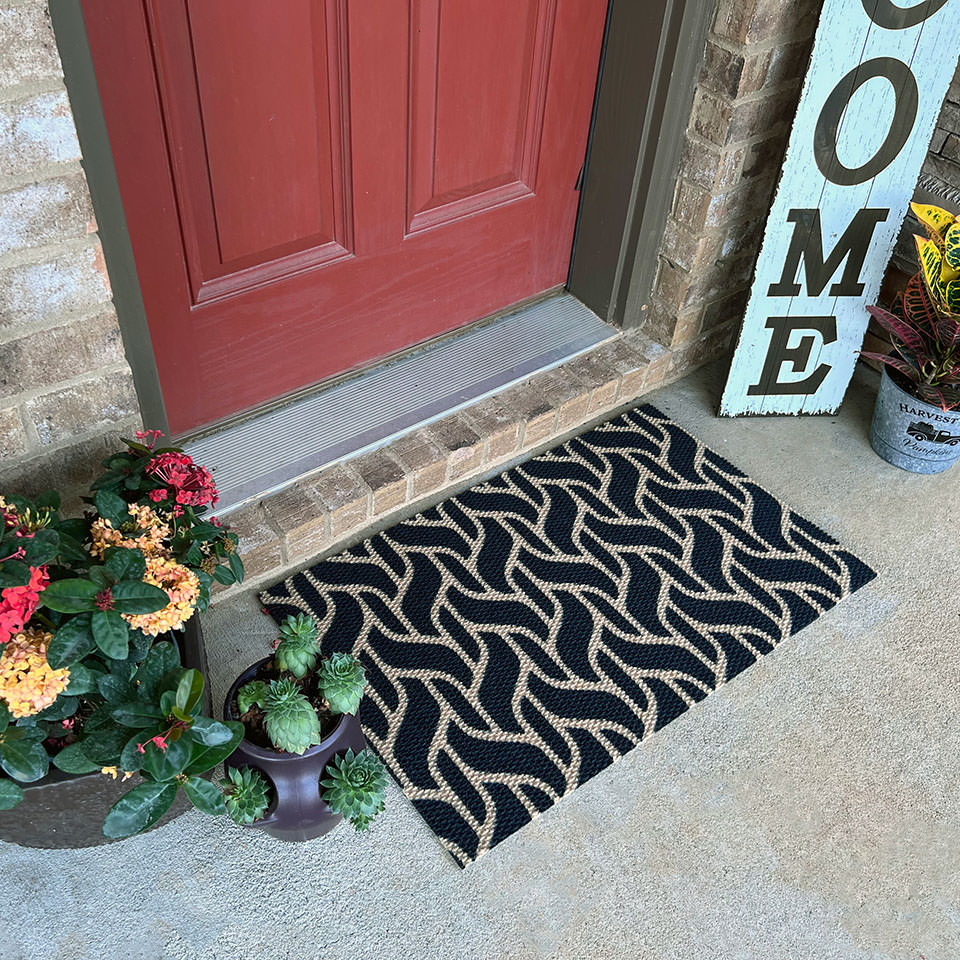 Black and coir single door doormat in modern basketweave pattern
