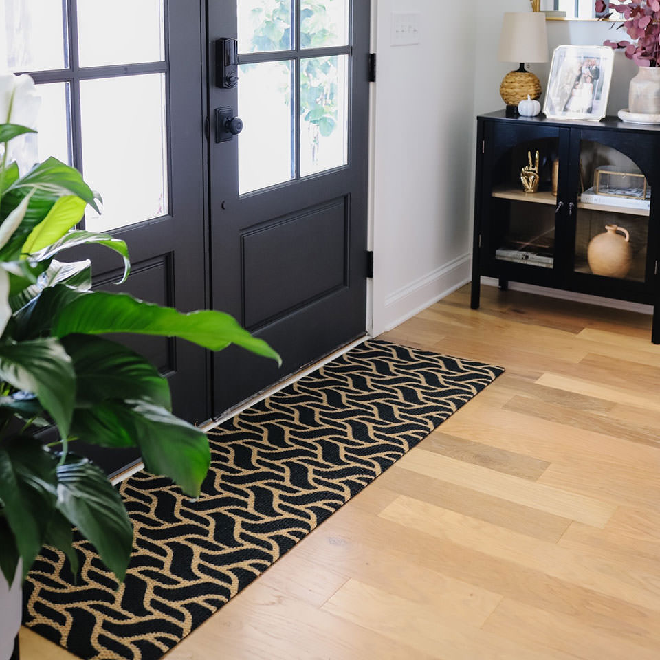 Black and coir basketweave low profile doormat for doubledoor