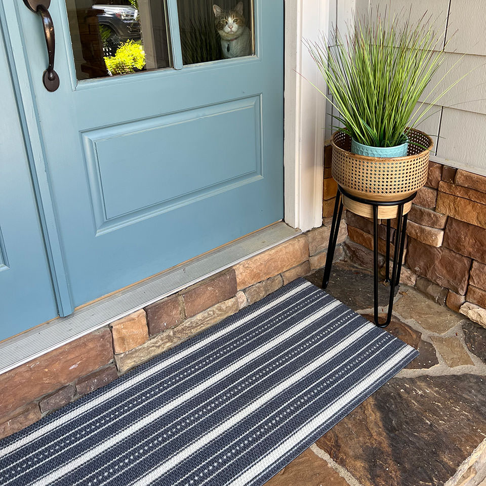 Multi-Stripes double door in grey looks great in front of double doors or sliding glass doors and kitchen islands. Can also be used in laundry rooms. Made in the USA.