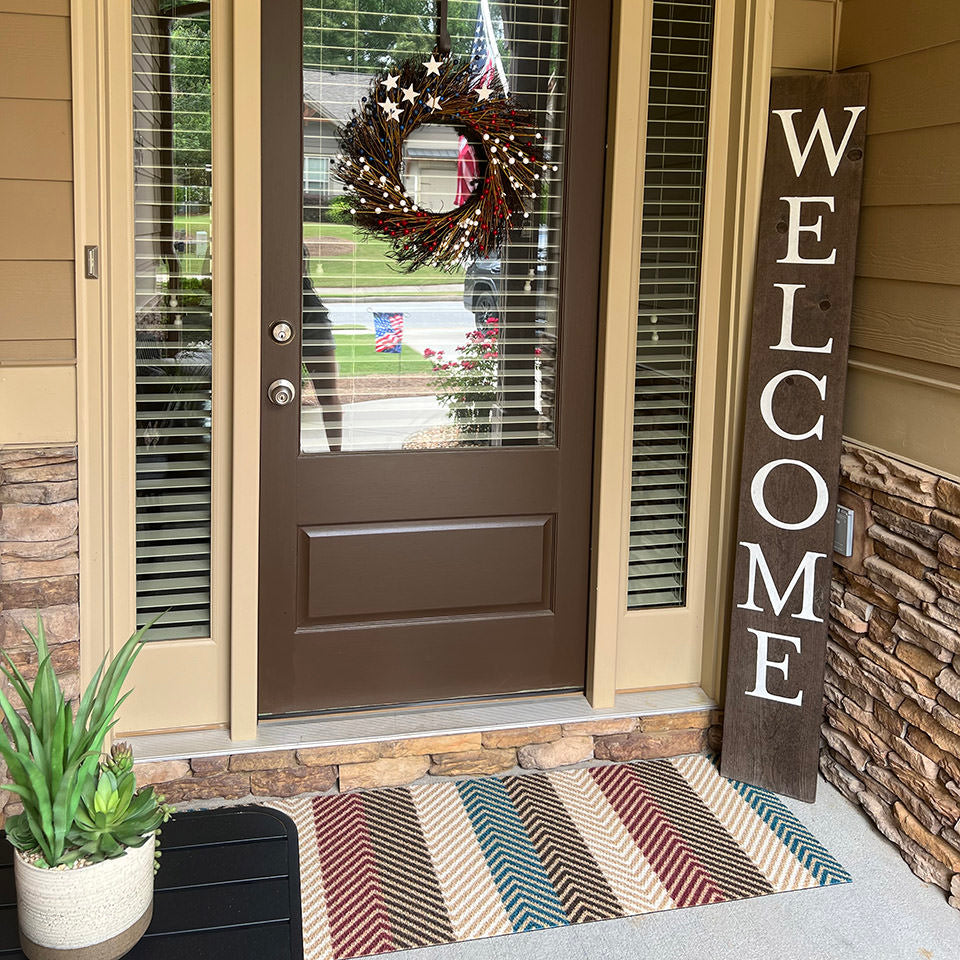 Textured Stripes single door doormat is perfect for a front porch and a door with sidelights. Matterly doormats never shed and protect your floors and keep them dry.