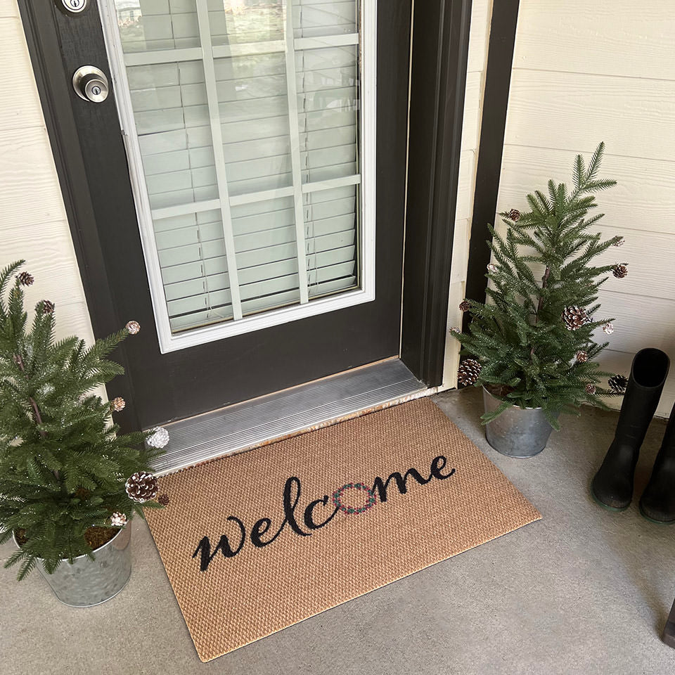 Welcome Wreath Christmas doormat can be used outside, but you can also place indoors and is a nice holiday decorative mat.